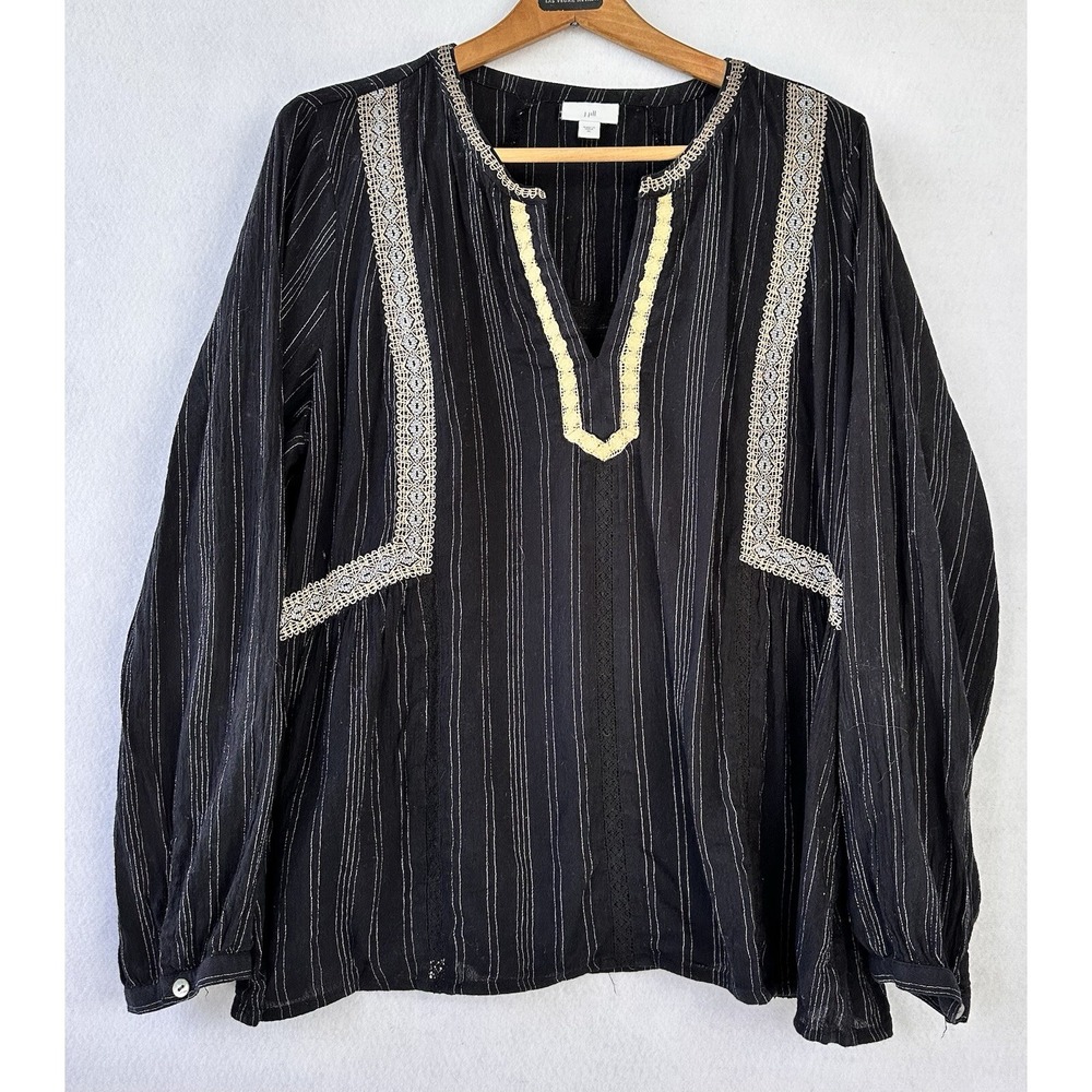 J Jill Bohemian Top Embroidered BOHO Women’s XL Hippie Black